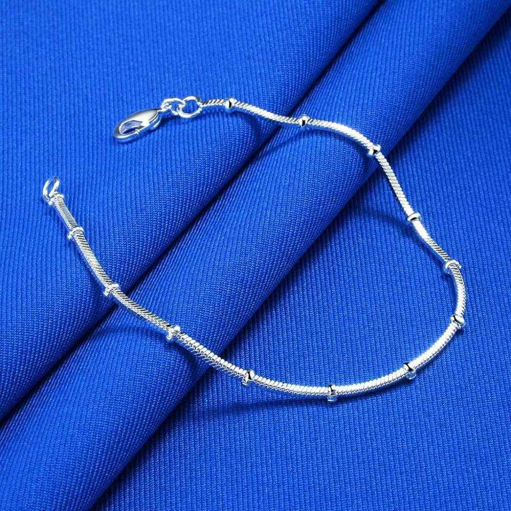 Margo Fine Stationary Beaded 925 Sterling Silver Snake Chain Minimalist Bracelet - Picture 2 of 10
